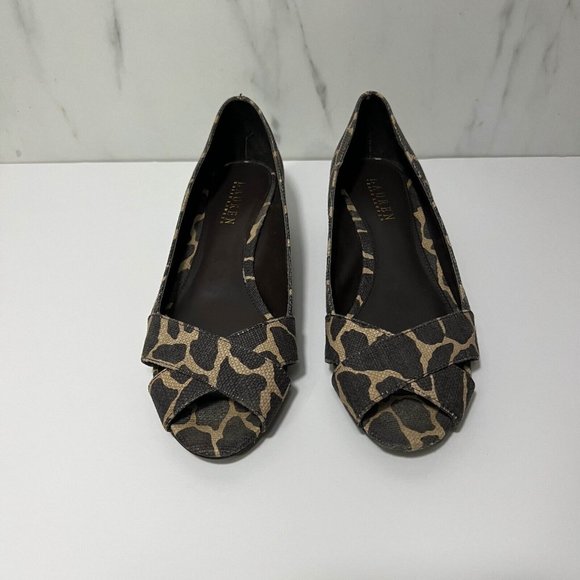 Lauren Ralph Lauren Open Toe Sandals Women 8B Animal Print Slip On Brown - Picture 1 of 7
